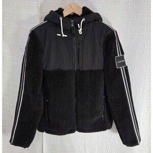 Calvin Klein Sherpa Jacket Men’s S Full Zip Black w/ Stripe and Logo